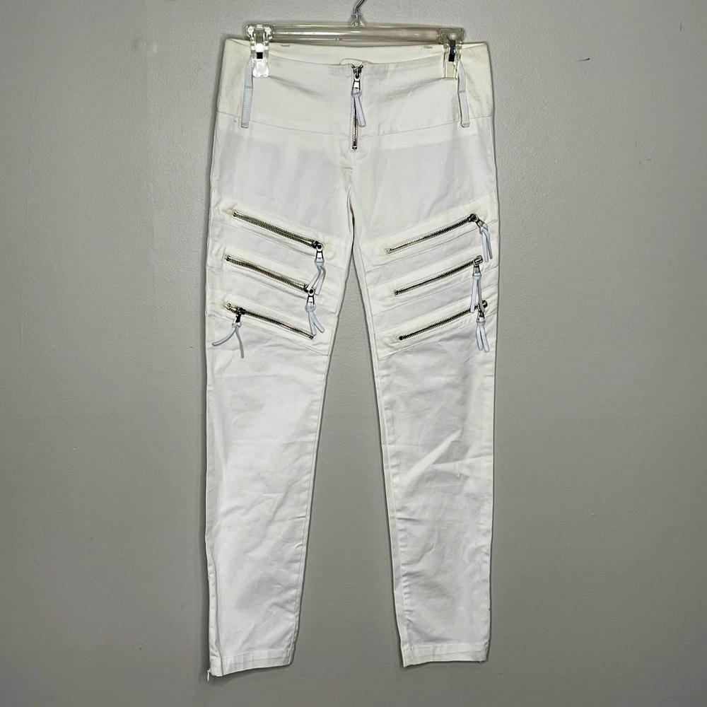 Glam Skinny White Pants,‎ Trendy, Size 24, Zippered Design